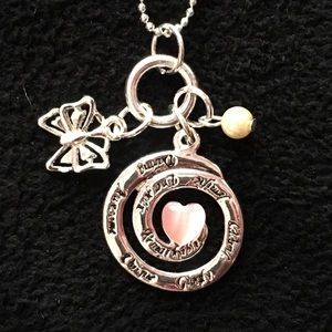 Silver Fashion Inscribed Necklace with Charmed